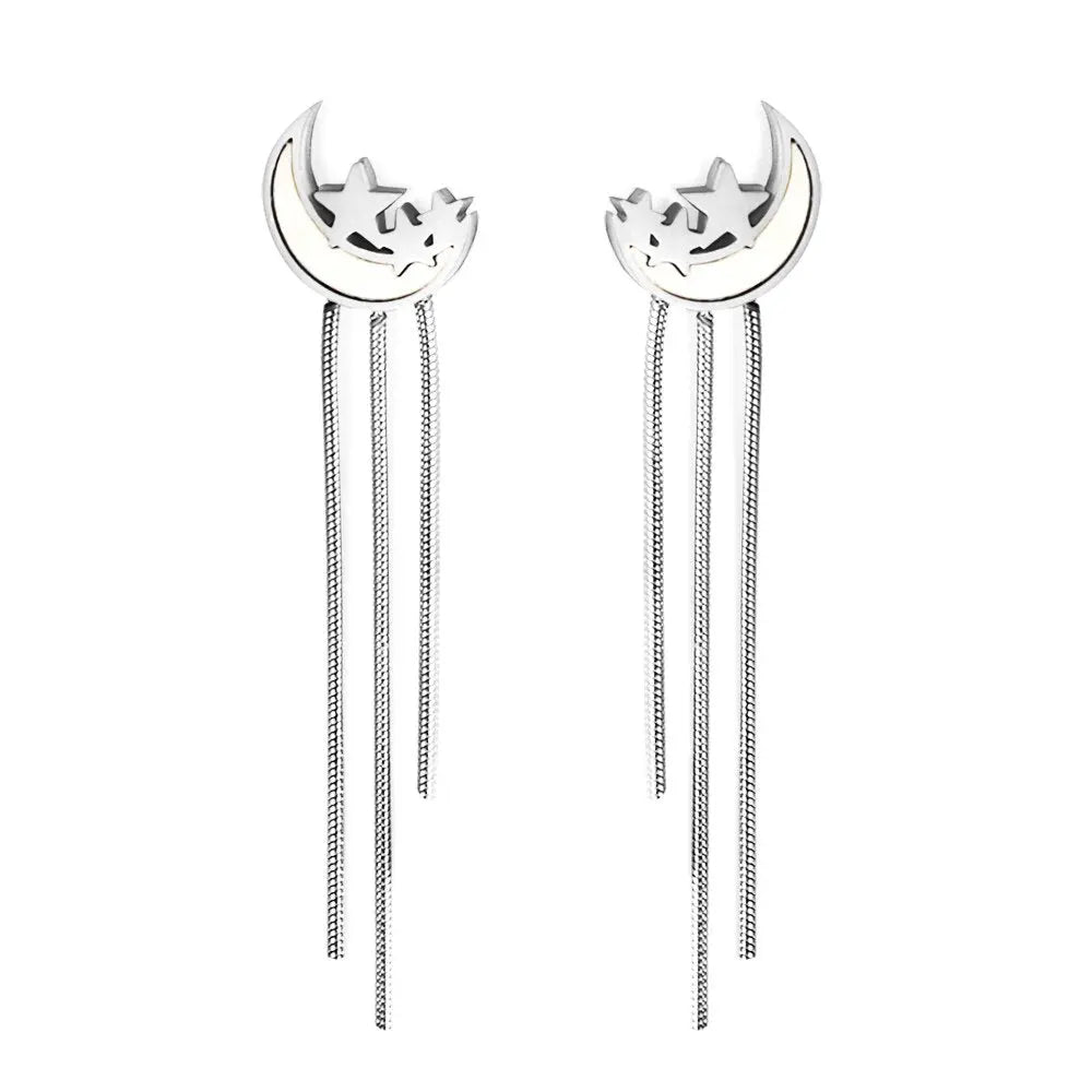 Stainless Steel Heart Tassel Earrings Lightning Drop Earrings For Woman Party Trendy Decor Fairy Moon Pendients Ear asonjewelry