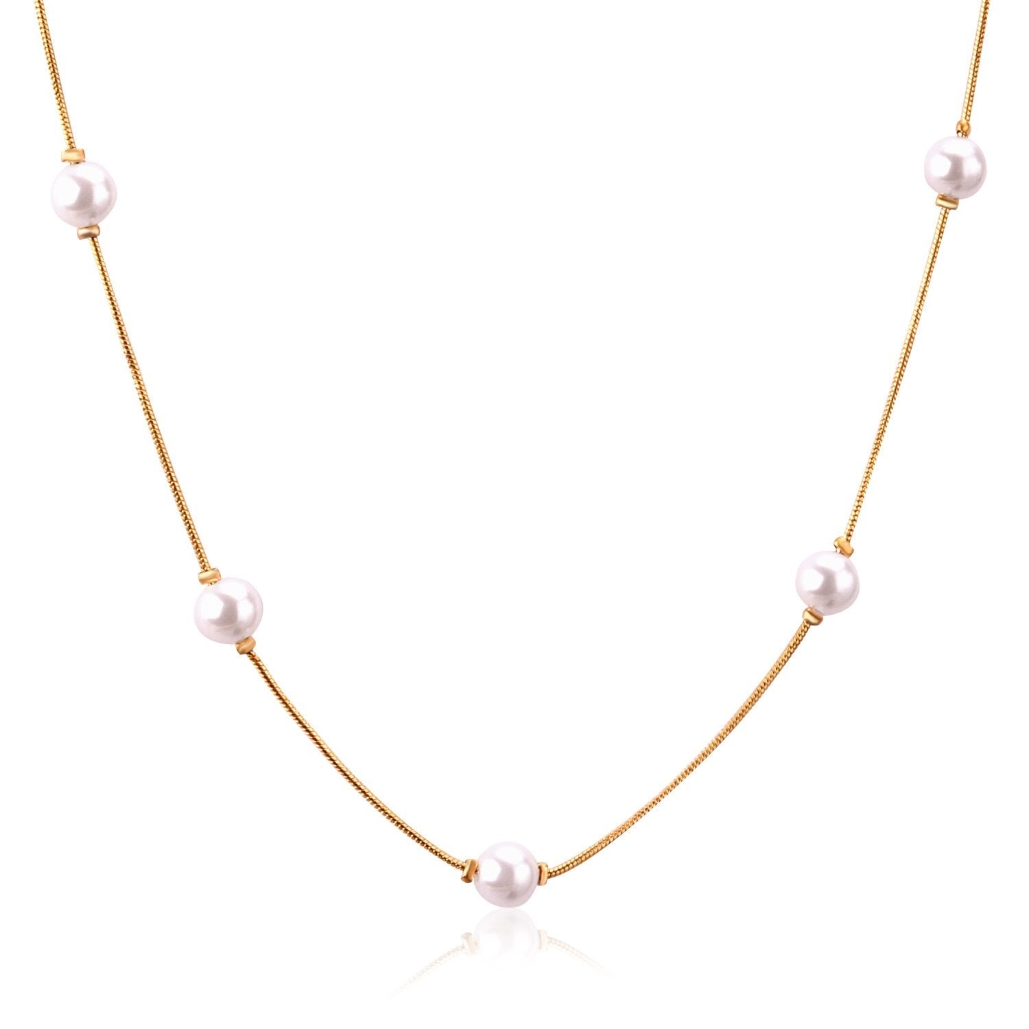 ASON White Black Round Imitation Pearl Pendant Necklace Gold Color Stainless Steel Snake Chain Jewelry Gift Party Chokers asonjewelry