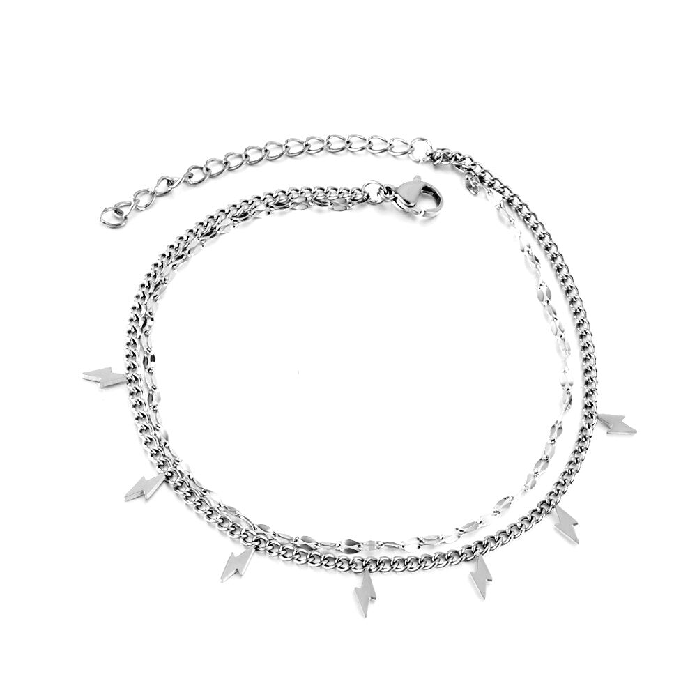 ASON Vintage Lightning Shape Accessories Multi-layer Link Chains Anklet Gold Color Stainless Steel For Women Jewelry Boho asonjewelry
