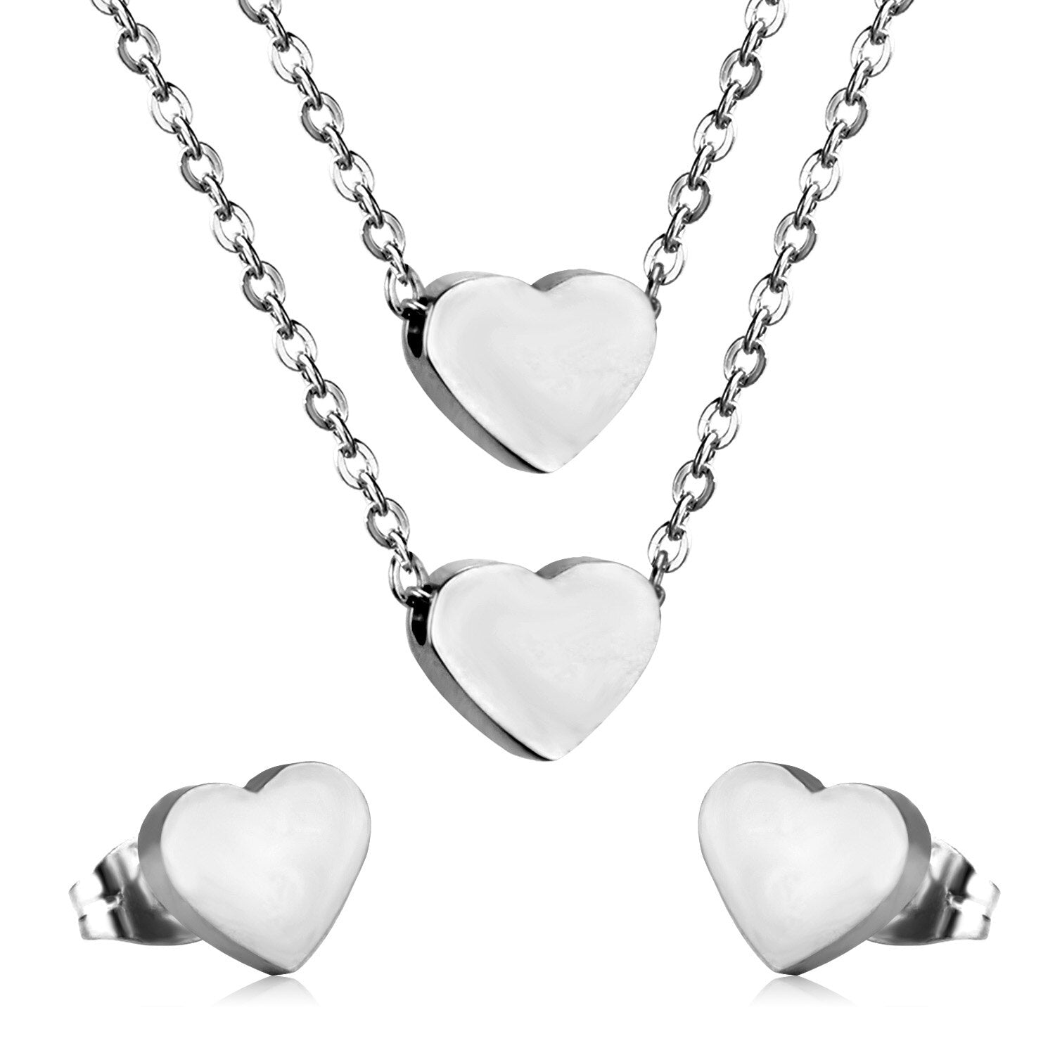 ASON Stainless Steel Double Heart Pendants Women Choker Necklaces Gold Color Multialyer Chains Necklace Party Gift Jewelry asonjewelry