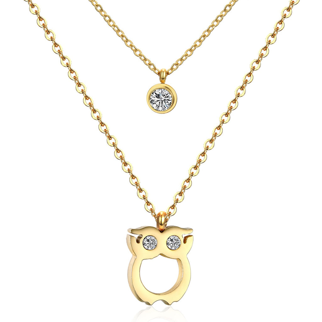 ASON Double Chains Necklaces 45cm Collars Jewelry Owl Pendant Necklaces Round Cubic Zirconia Accessories Bijoux Female