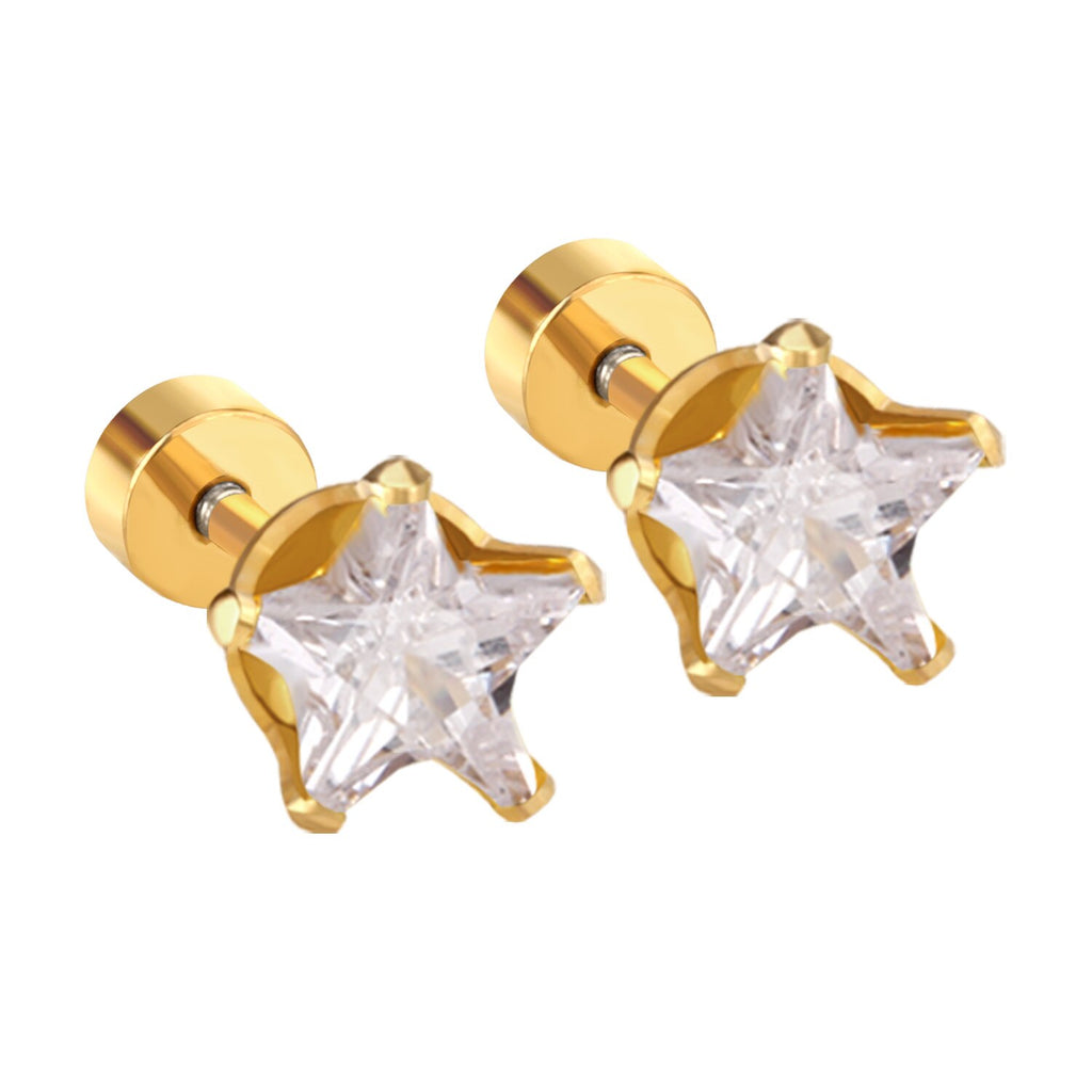 Pendientes redondos de circonia AAA para mujer, aretes de 6mm con forma de corazón y estrella, Piercing geométrico brillante, aretes coreanos de moda