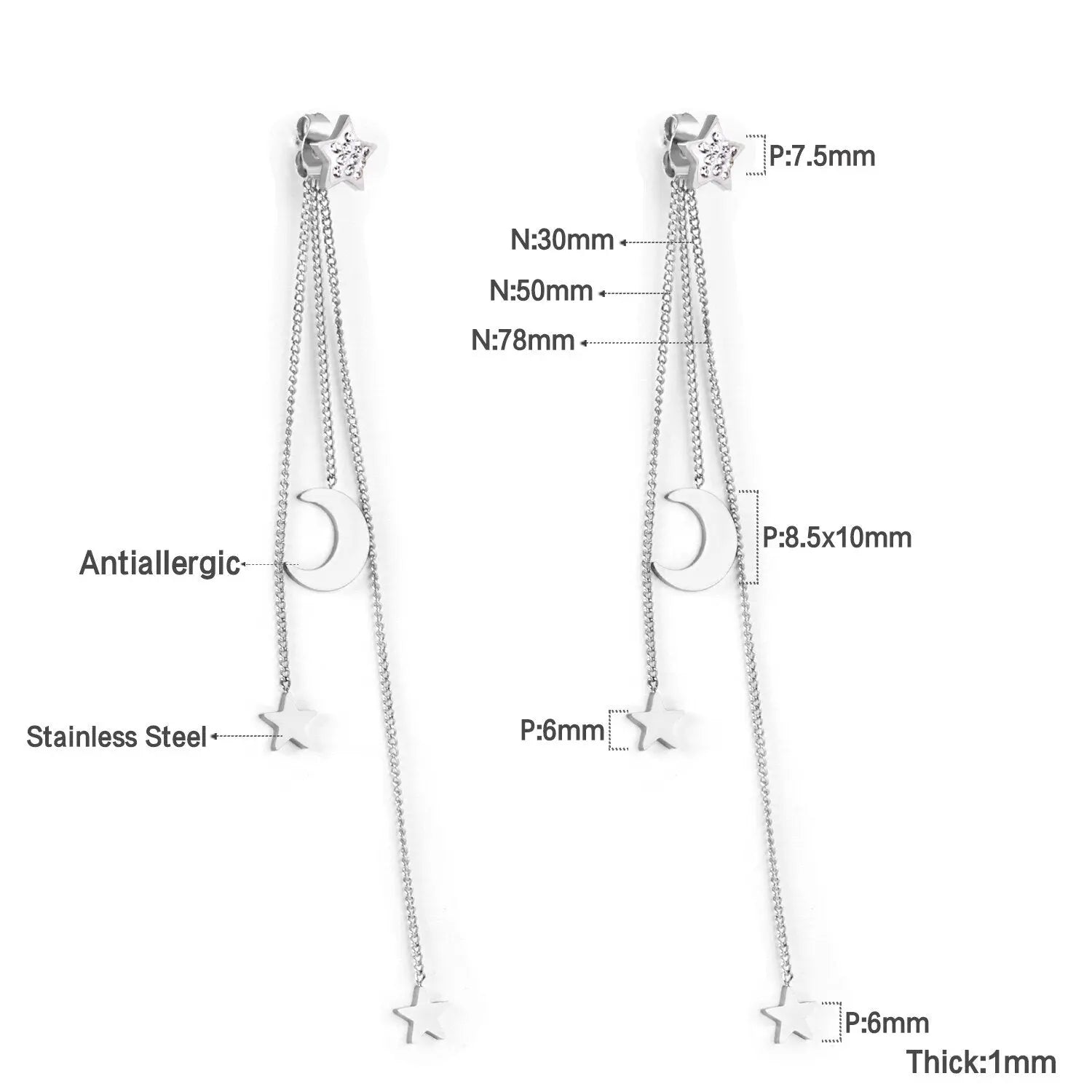 New Crystal Stars Coin Long Tassel Dangle Earrings For Women Girls Stainless Steel Trending Korean Fashion Jewelry asonjewelry