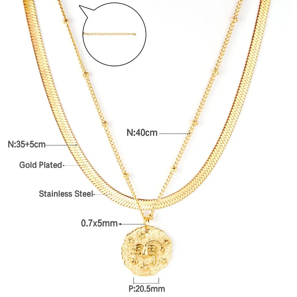 Gothic Multilayer Snake Crystal Necklace Women Gold Color Stainless Steel Double Chain Bohemian 2022 Trendy Jewelry asonjewelry