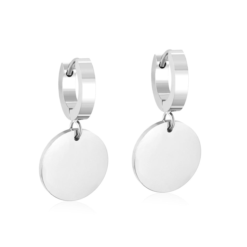 ASON Stylish Round Pendant Stainless Steel Earrings for Women Girls Hanging Dangle Earring Simple Jewelry Party Gift