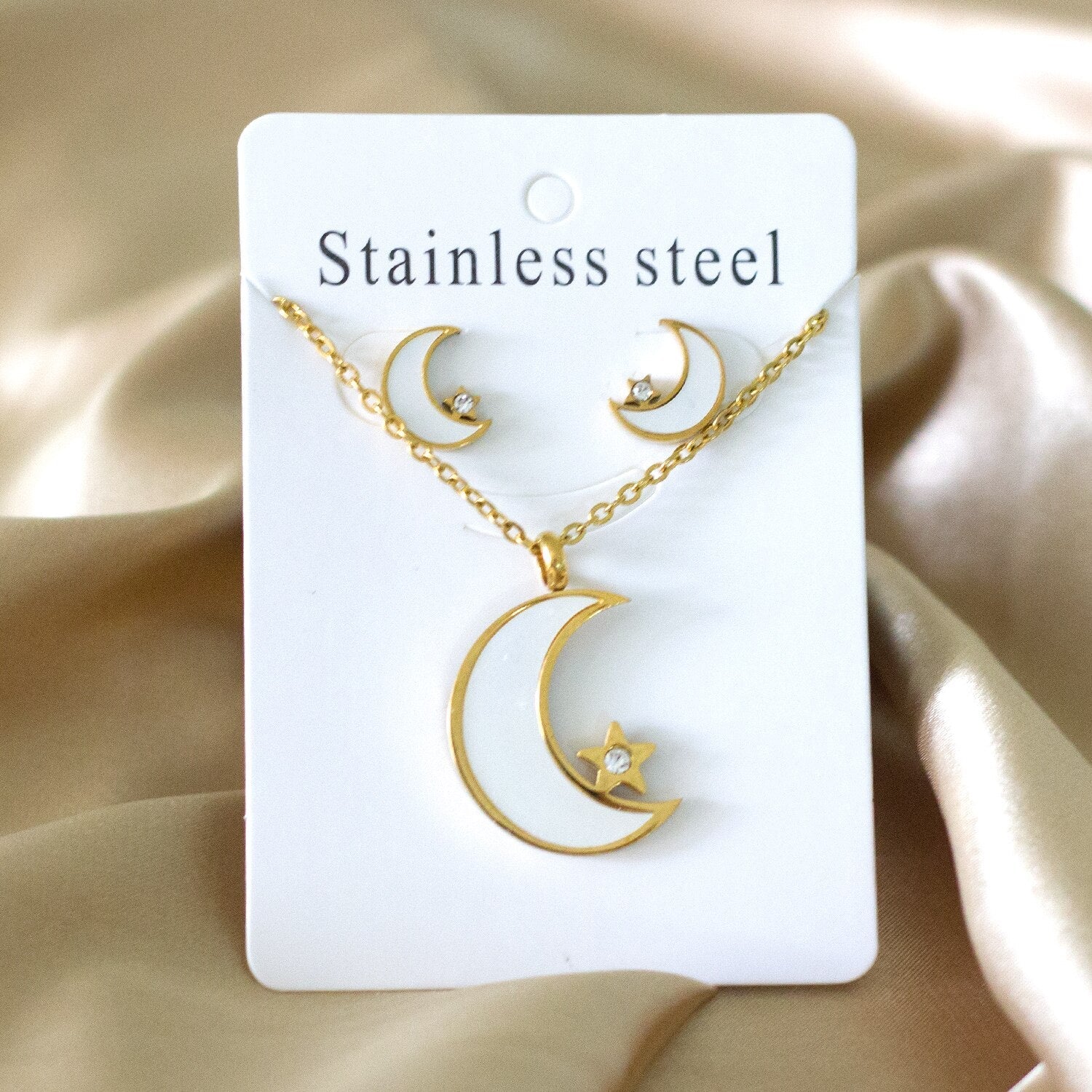 ASON Moon Star Shell 316L Stainless Steel Bridal Wedding Jewelry Sets for Women 2019 Necklace Pendant Small Stud Earring asonjewelry