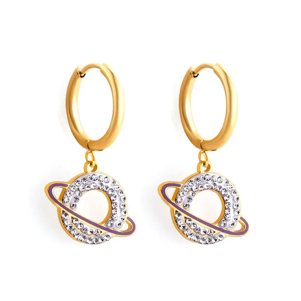 Exquisite pendientes Brand Design Earth Planet Charms Round Geometric Circle Dangle Drop Earrings Acrylic Zirconia asonjewelry