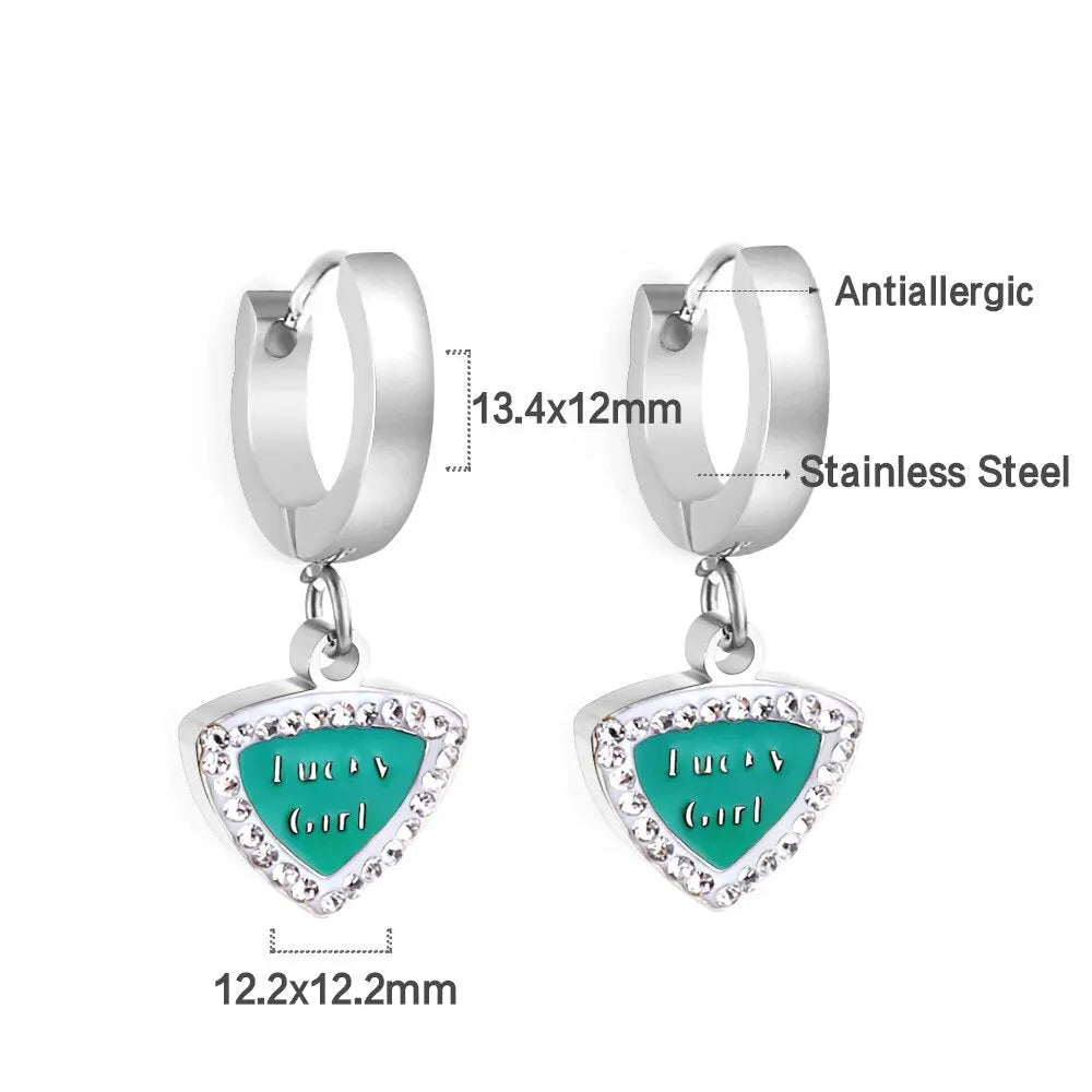 Women Chic Stainless Steel Dangle Earrings Gold Color Shell Black Drip Oil Pendant Drop Hoop Ear Clips Gifts asonjewelry