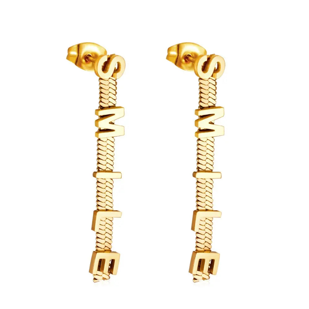 Smile Letter Earrings For Woman Positive Gifts Stainless Steel Tassel Brand Design Drop Pendient Birthday Party asonjewelry