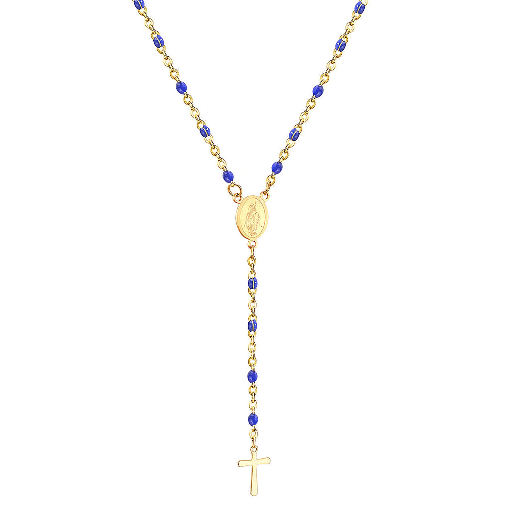 ASON Long Scapular Catholic Rosaries Beads Christian Cross Pendant Necklaces Stainless Steel for Women Men Jewelry Chokers