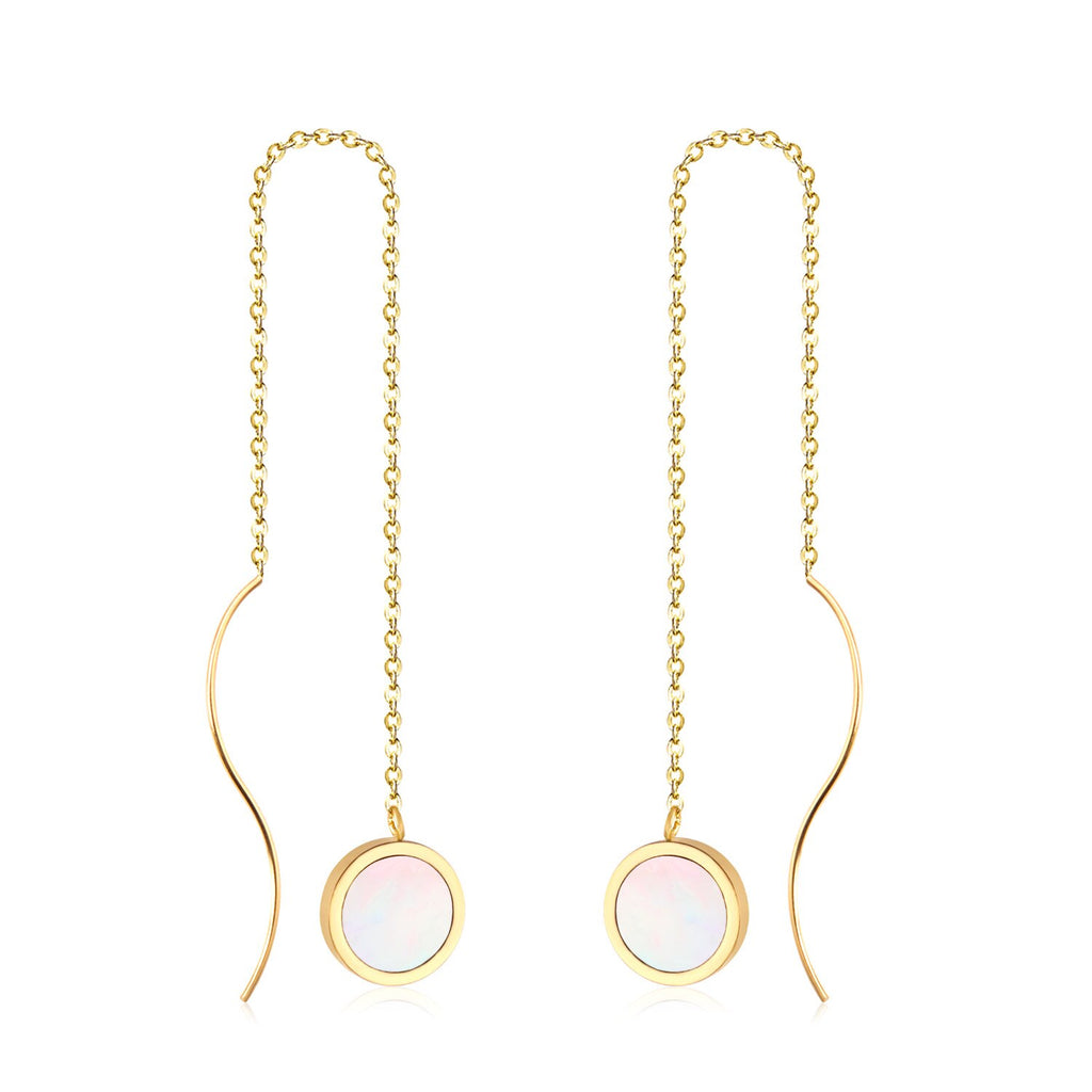 ASON Korean Style Statement Drop Earrings Round Shell Dangle Earring Stainless Steel Jewelry for Women Femme Party Gift