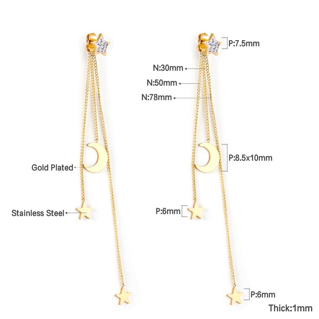 Boucles d'oreilles longues à pampilles en forme d'étoiles en cristal pour femmes et filles, en acier inoxydable, tendance, bijoux à la mode coréenne, nouvelle collection