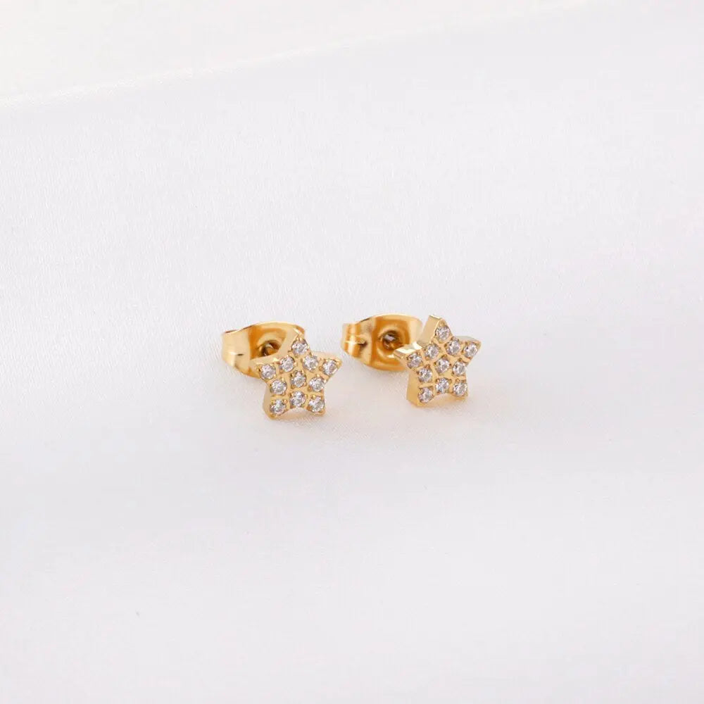 Women Earring New Trendy Stainless Steel Gold Color Flower Star butterfly Heart Monn Stud Earring Fashion Jewelry asonjewelry
