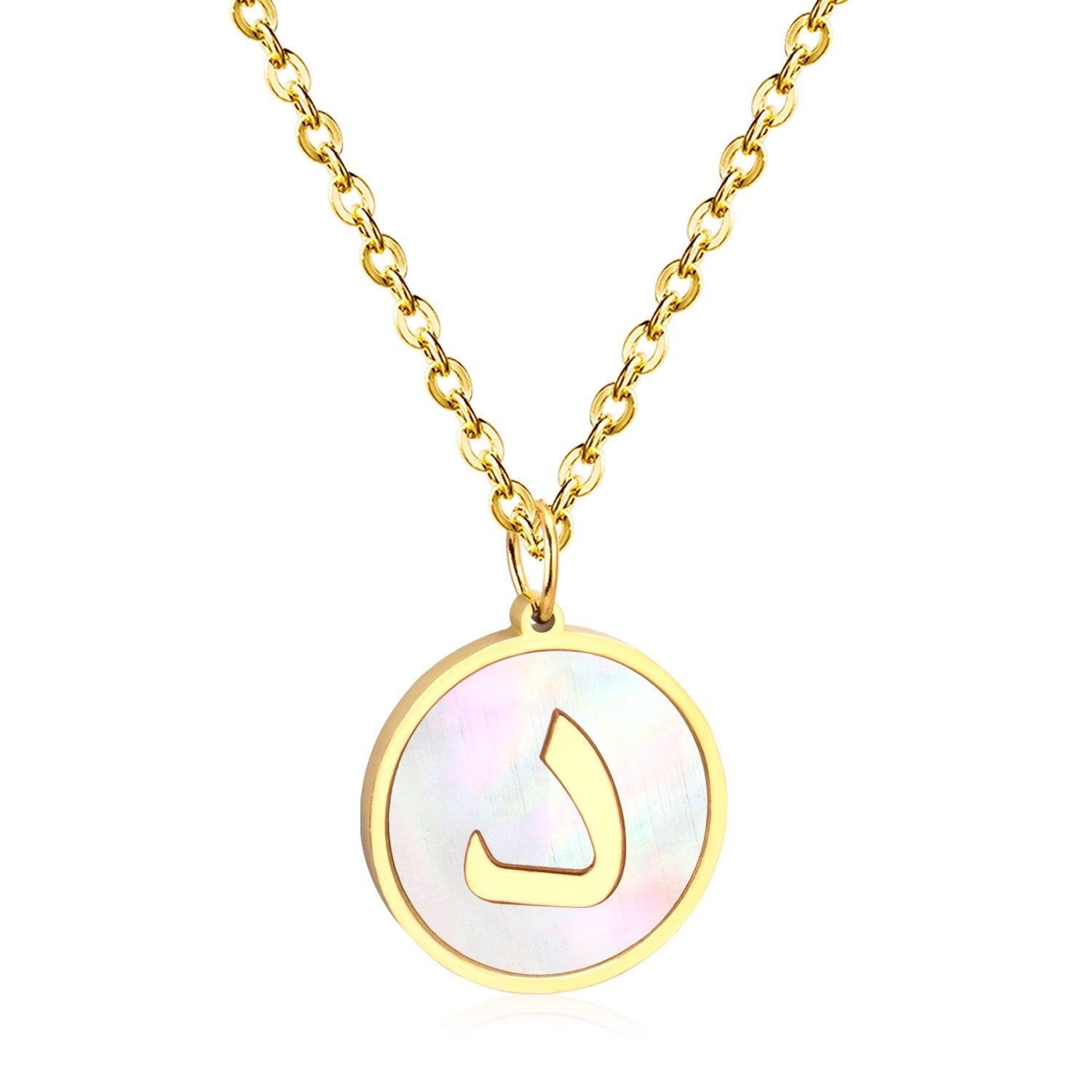 ASON White Shell Gold Color Initial Letter Fashion Pendant Necklace Stainless Steel Alphabet Link Chain for Gift asonjewelry