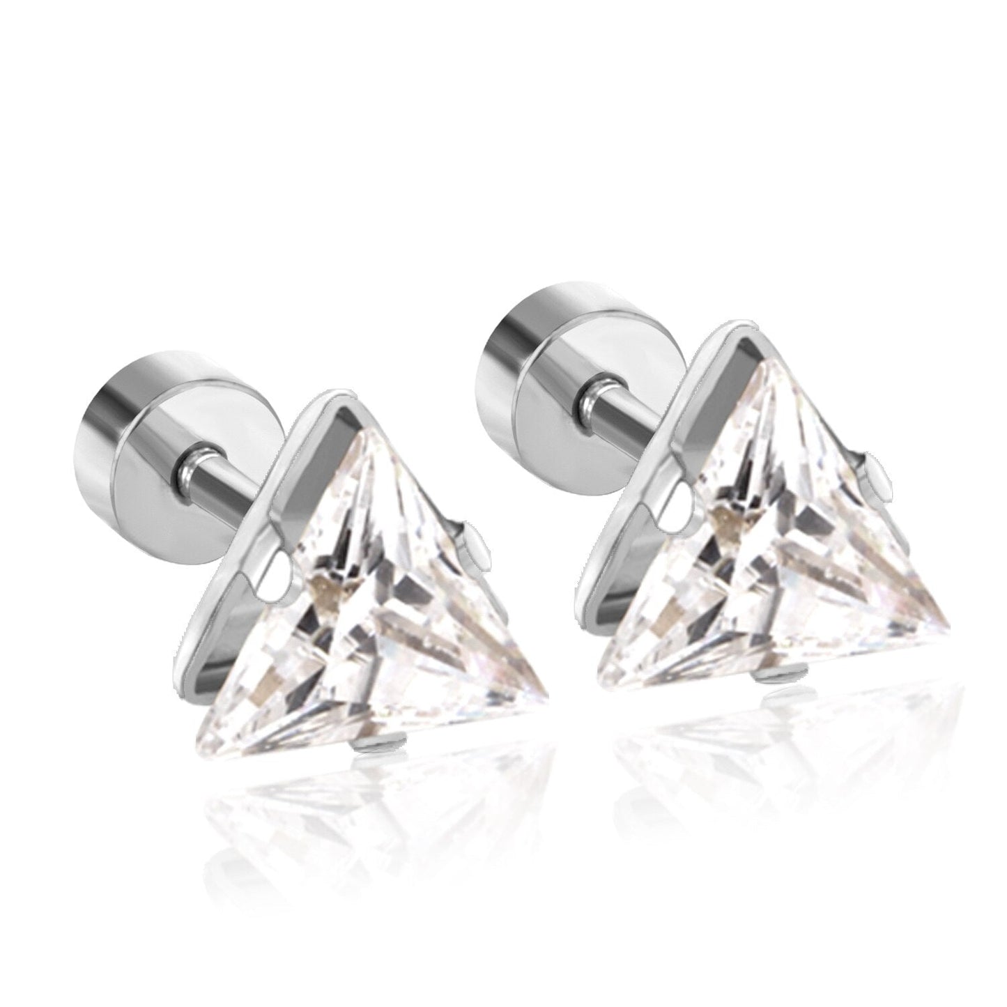 ASON Cute Size 6mm Gold Color Cubic Zirconia Triangle Screw Piercing Stud Earring Stainless Steel Earring For Women Jewelry asonjewelry