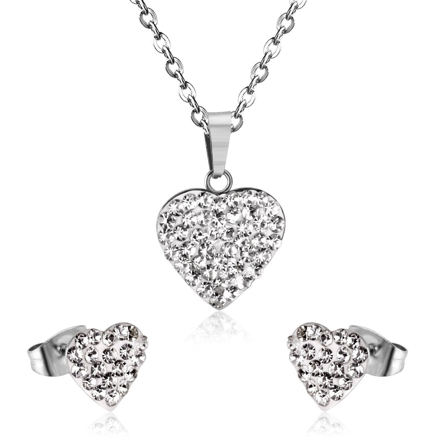 ASON Love's Heart Cubic Zirconia Pendant Necklace Earring Fashion Party Wedding Accessories Stainless Steel Necklaces asonjewelry