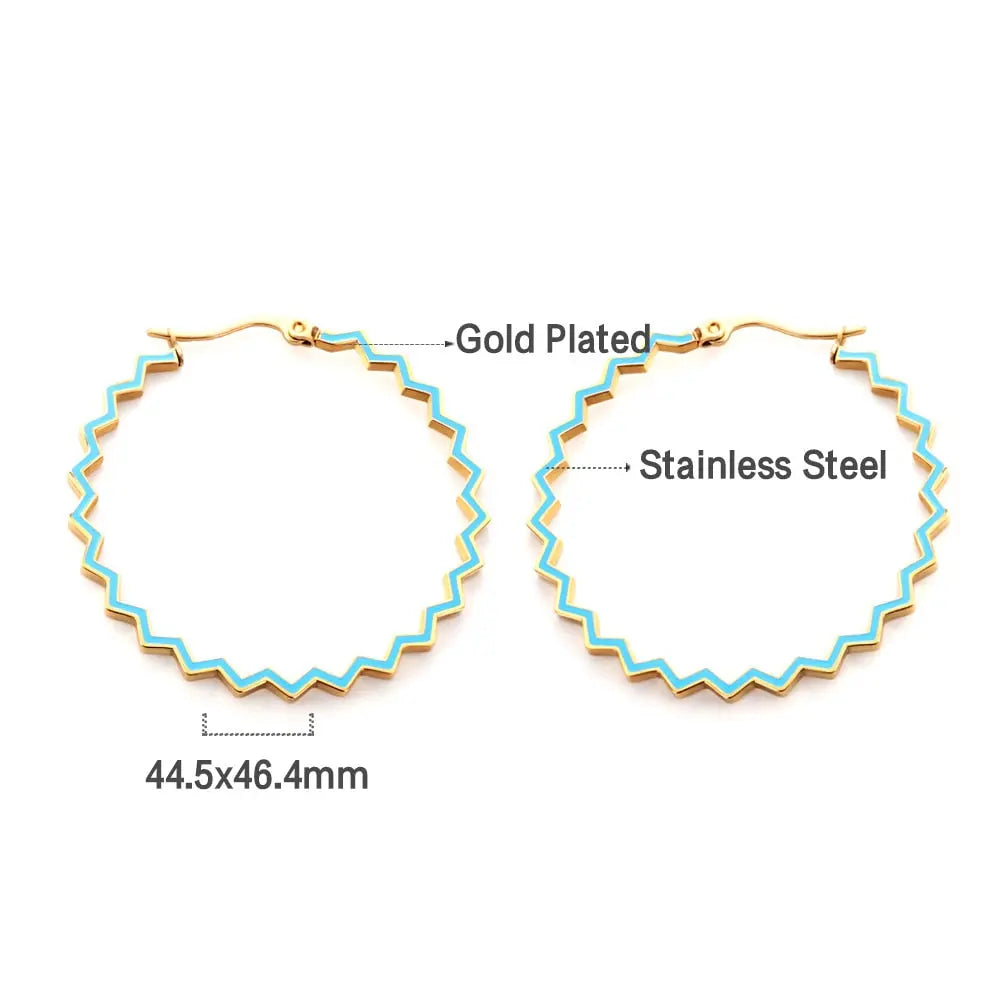 Bohemia Metal Large Wave Shape Hoop Earrrings Stainless Steel Blue Pink Color Irregular Ear Boho Jewelry Gifts for her asonjewelry