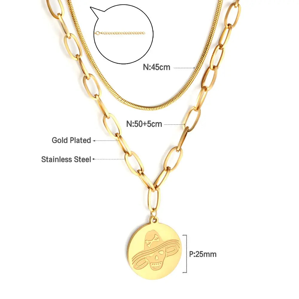 Stainless Steel Necklaces Couple Ghost Pendant Figaro Chain Halloween Punk Jewelry Gifts for Women Men 2022 New asonjewelry