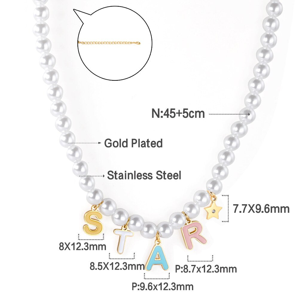 ASON Cute Imitation Pearl Necklace with STAR DREAM Letter Pendant Chains for Women Stainless Steel Jewelry Party Gift asonjewelry