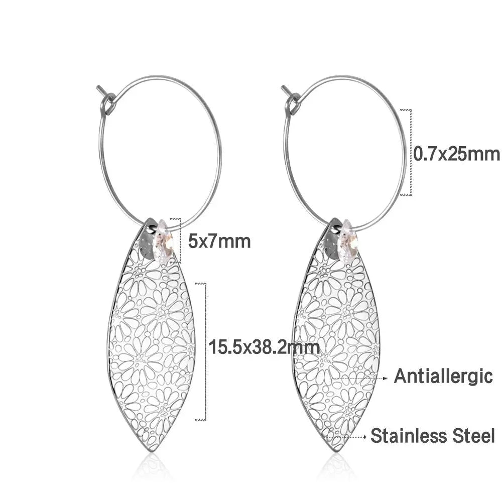 Summer Stainless Steel Geometric Hoop Earrings Minimalist Fan Leaf Shape Unusual Beach Waterproof Jewelry For Women asonjewelry