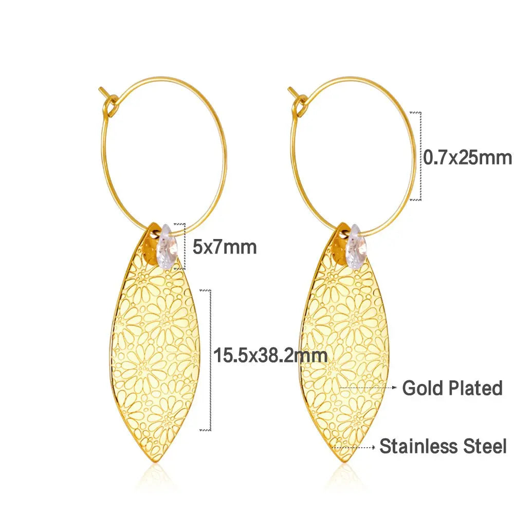 Summer Stainless Steel Geometric Hoop Earrings Minimalist Fan Leaf Shape Unusual Beach Waterproof Jewelry For Women asonjewelry