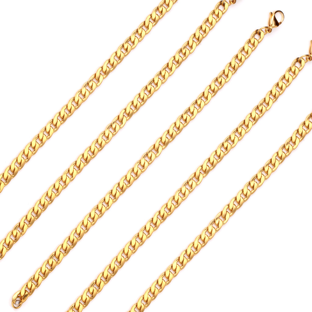 ASON 7mm Chain Bracelets Stainless Steel Gold Color for Men Women Party Gift Fashion Bangle Jewelry