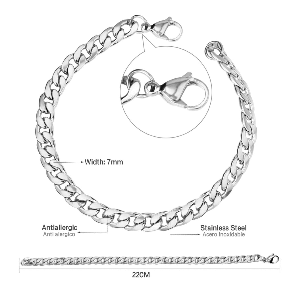 ASON 7mm Chain Bracelets Stainless Steel Gold Color for Men Women Party Gift Fashion Bangle Jewelry
