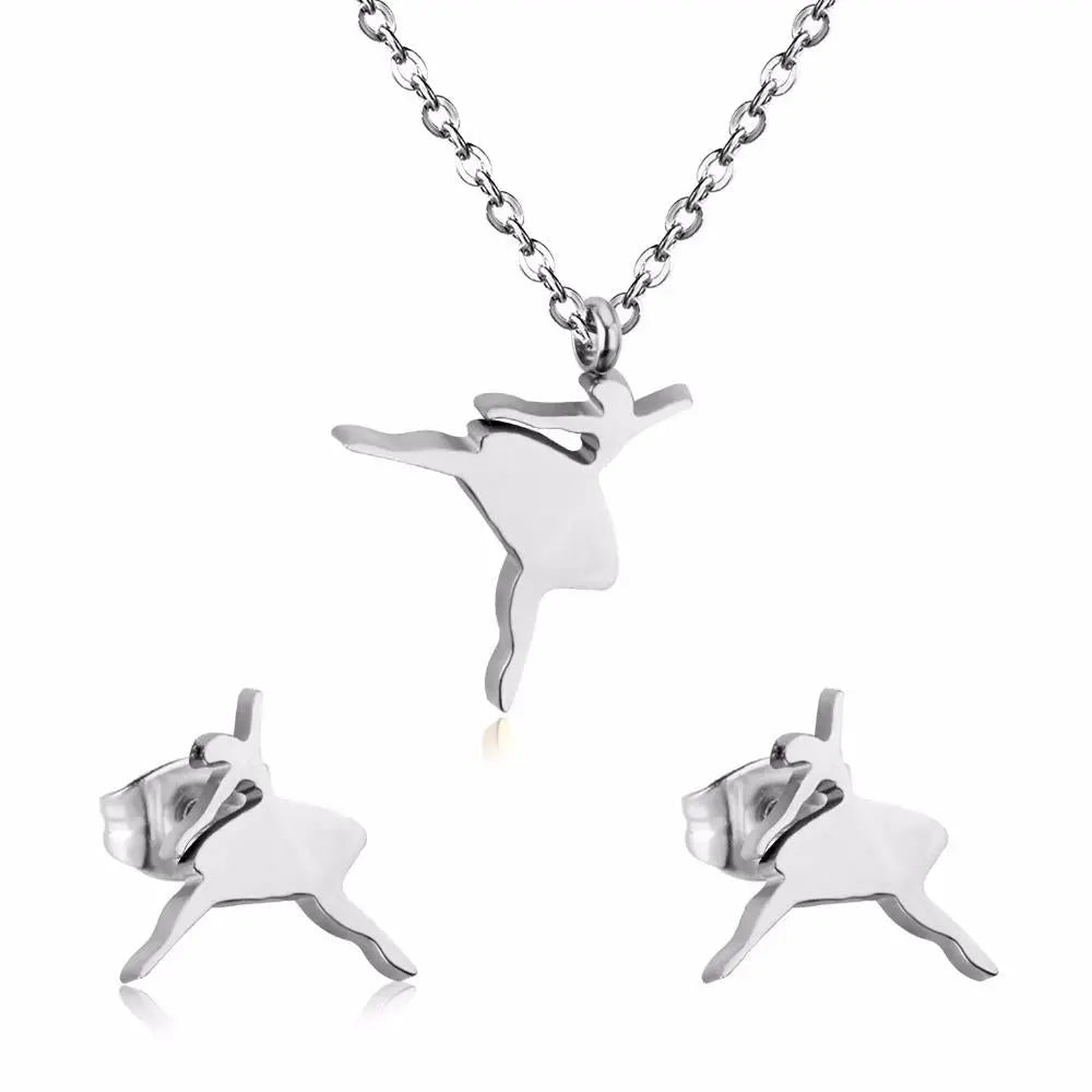 Ballet Girl Stainless Steel Dubai Bridal Jewelry Sets Women Fashion Necklace Earrings Jewelry Set Accessories asonjewelry