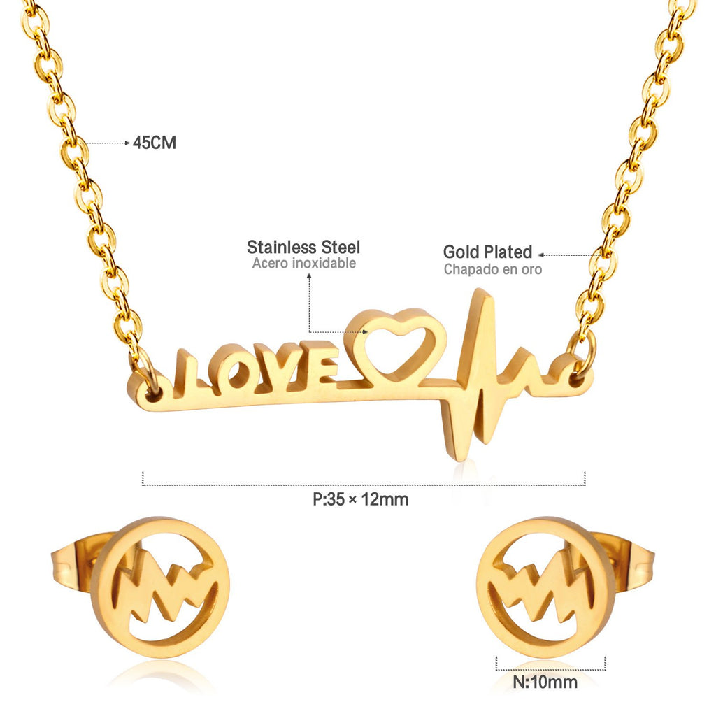 ASON 316L Stainless Steel Bridal Wedding Letters Love Jewelry Sets for Women Necklace Pendant Small Stud Earrings