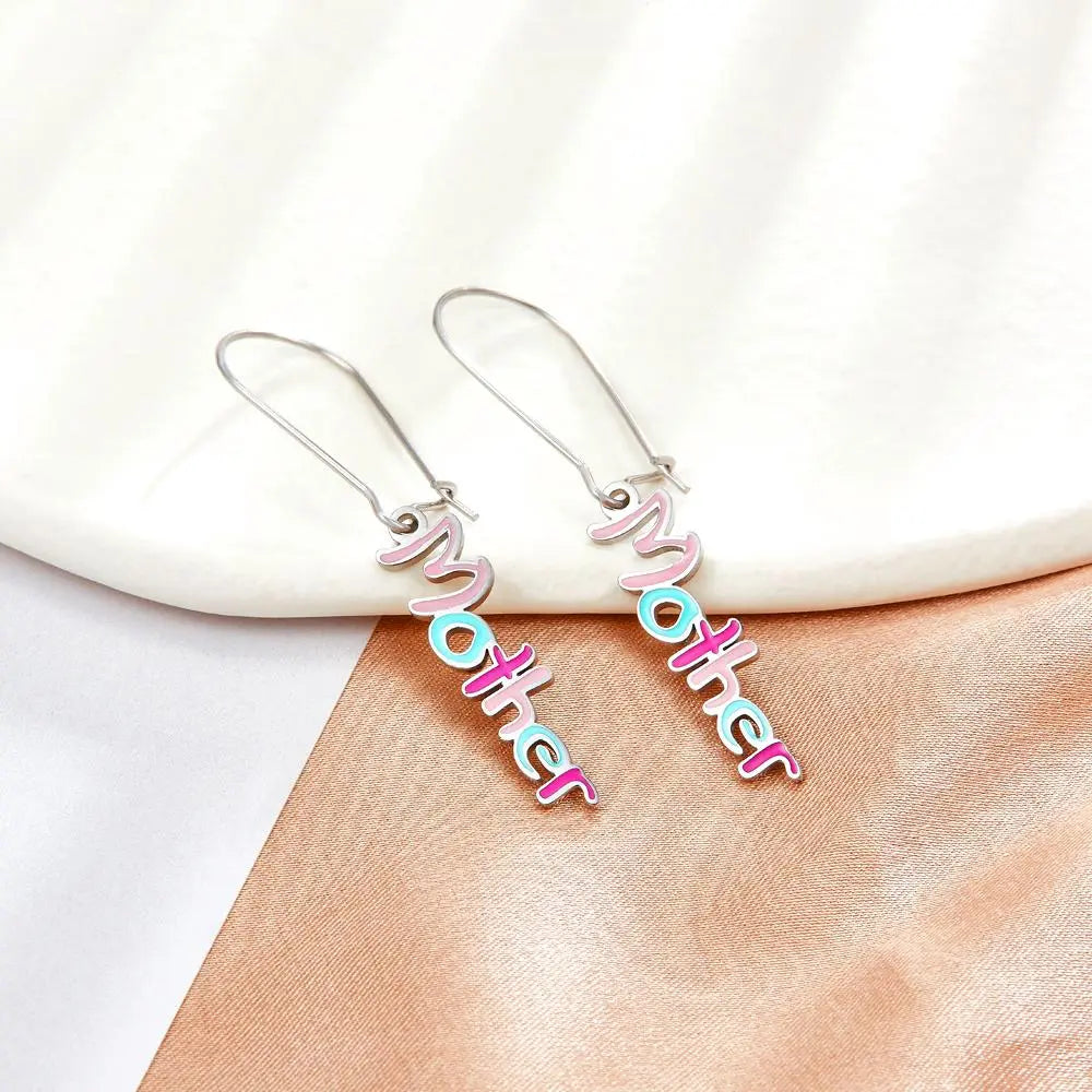 Mother Matching Letter Pendients Earrings For Woman Love Mama Dangle Earrings 2022 New Colorful Design Heart Drops asonjewelry