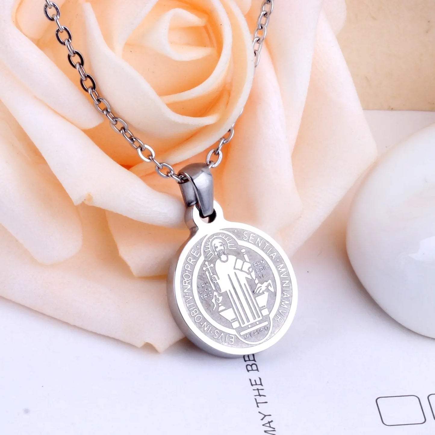 Religion Pendant Necklace Christmas Gift Gold/Steel Color Collares Women/Men Jewelry Link Chain Choker Necklaces asonjewelry