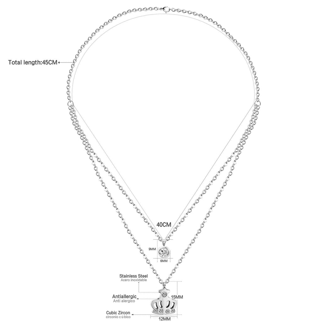 ASON  Necklaces Stainless Steel Round Cubic Zirconia Pendant Necklaces Gold Color Double Chainlaces Party Gift Chokers