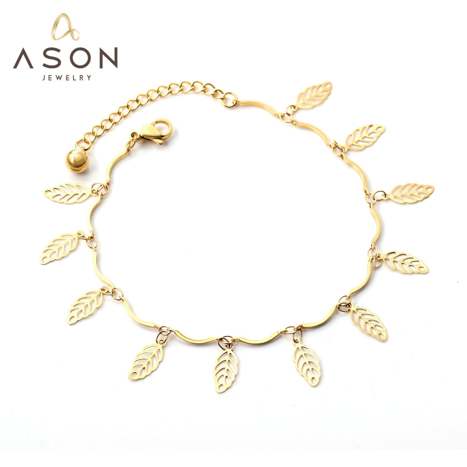 ASON Stylish 316L Stainless Steel Barefoot Chain Gold Color Leaves Anklet for Women Gift Foot Chain Accessories Jewelry asonjewelry