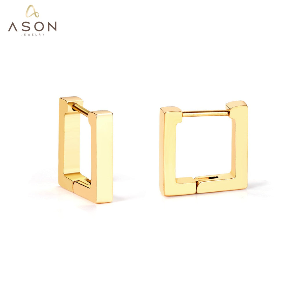 ASON Gold Color Square Rectangle Piercing Hoops Earrings Stainless Steel Geometric Earrings for Women Fashion Jewelry Gift