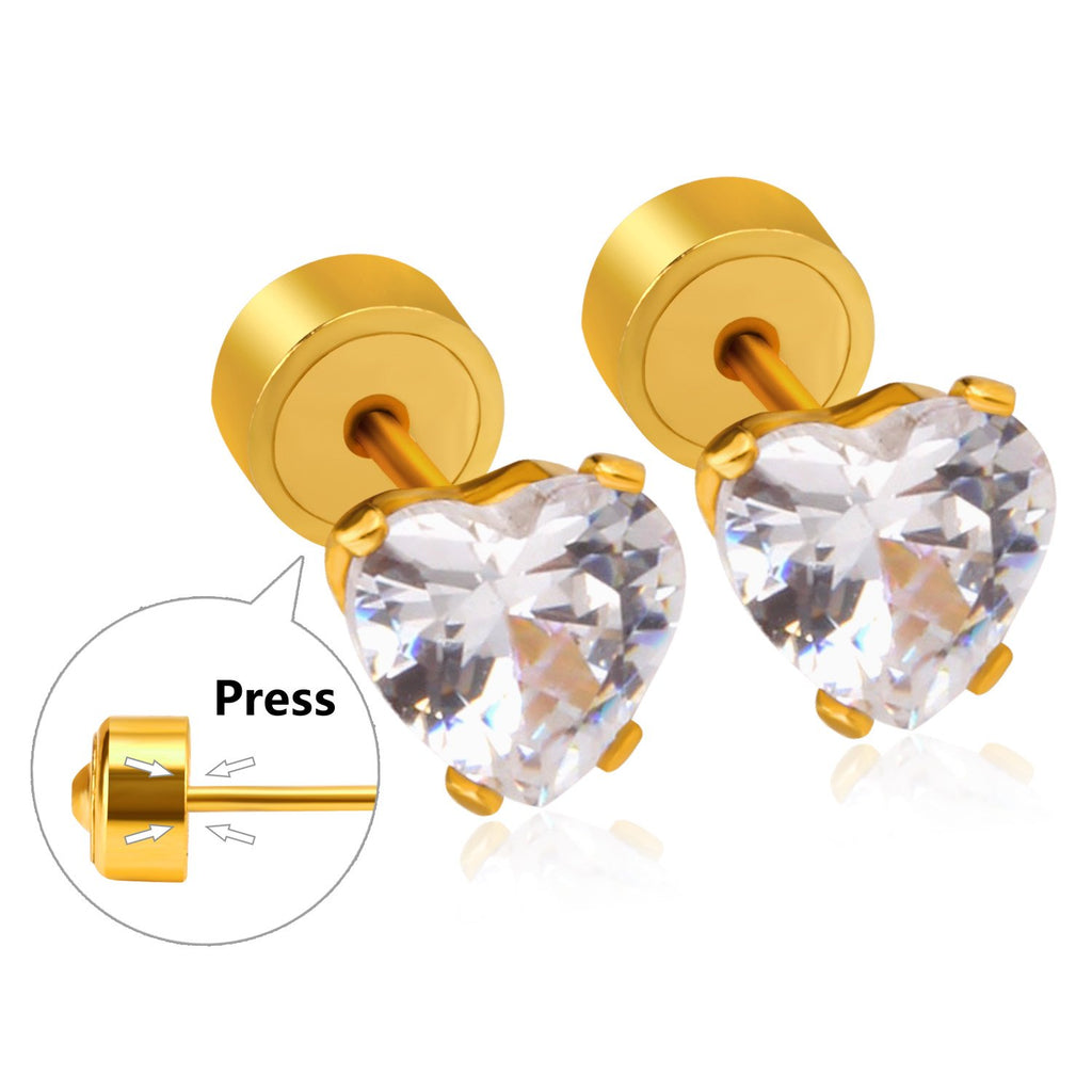 Pendientes de corazón con tapón de rosca para mujer, aretes de acero inoxidable con pasador de cristal para niño, joyería, pendientes brincos 2020