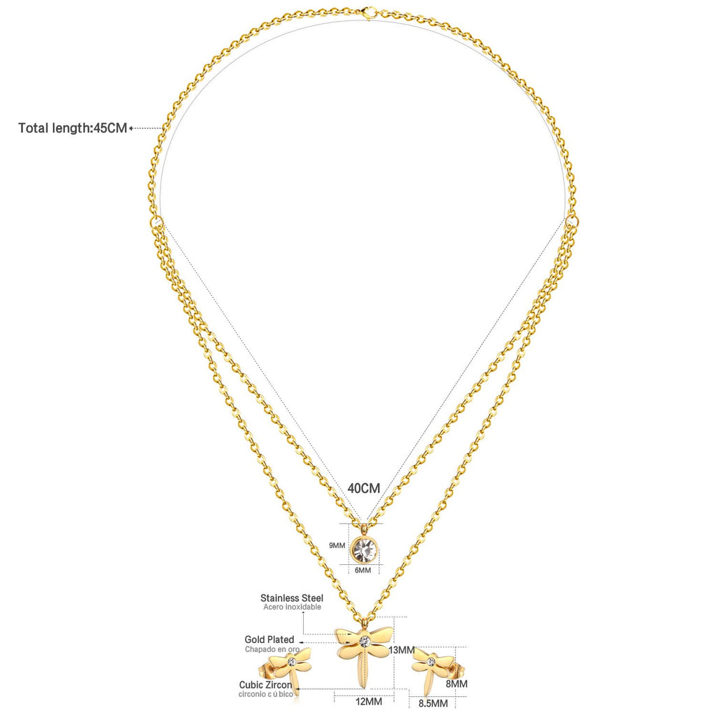 ASON Top 316L Stainless Steel Dragonfly Necklace Pendant Bridal Wedding Jewelry Set for Women 2019 Small Stud Earring Sets
