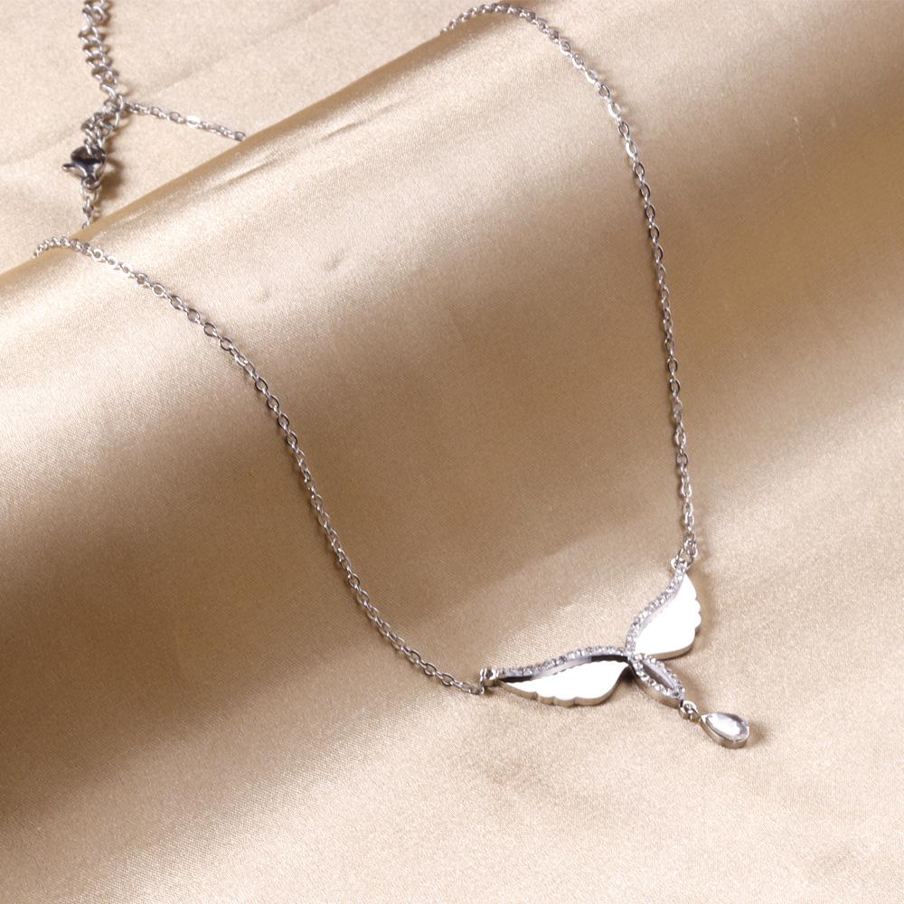 ASON Fashion Silver Color Wing Pendant Necklace with Cubic Zirconia Stainless Steel Choker for Women Party Gift Jewelry asonjewelry
