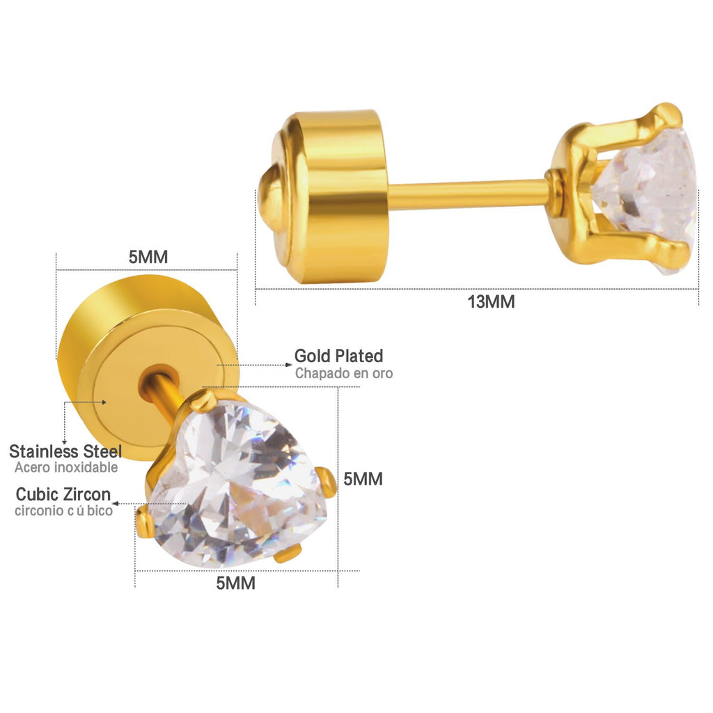 Pendientes de corazón con tapón de rosca para mujer, aretes de acero inoxidable con pasador de cristal para niño, joyería, pendientes brincos 2020