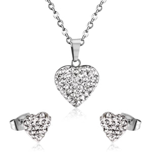 ASON Love's Heart Cubic Zirconia colgante collar pendiente moda fiesta boda accesorios collares de acero inoxidable