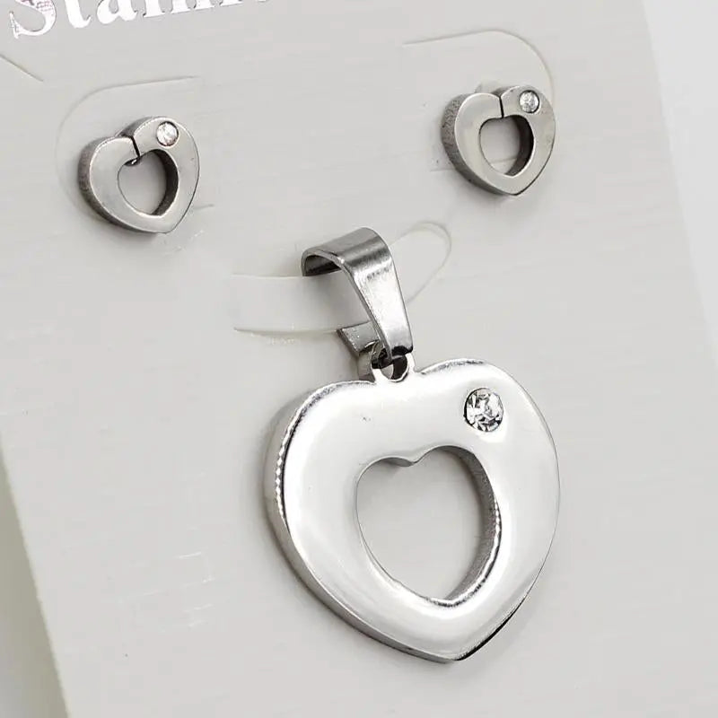 Fashion Heart Shape Hollow Stainless Steel Necklaces Earrings Sets For Women Party Jewellry Sets pendientes mujer asonjewelry