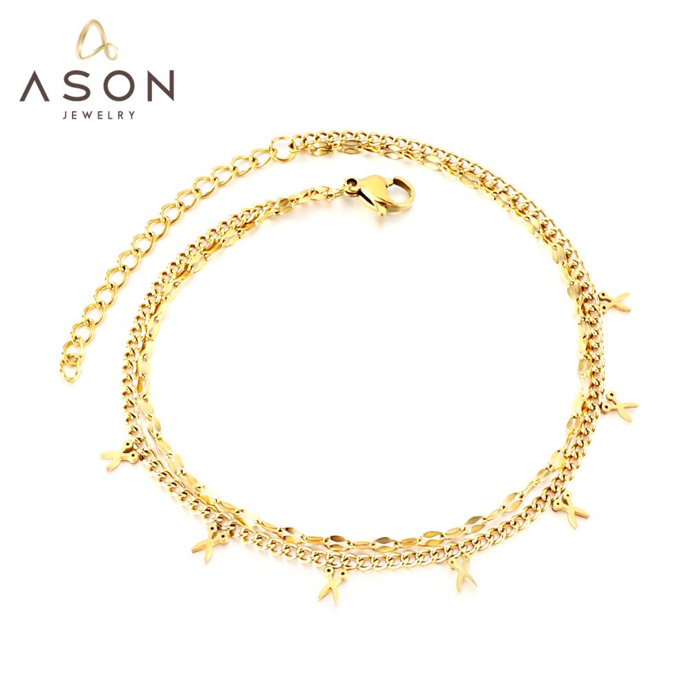 ASON Trendy Scissors Accessories Multi-layer Link Chain Anklet Gold Color Stainless Steel For Women Foot Jewelry Party Gift asonjewelry