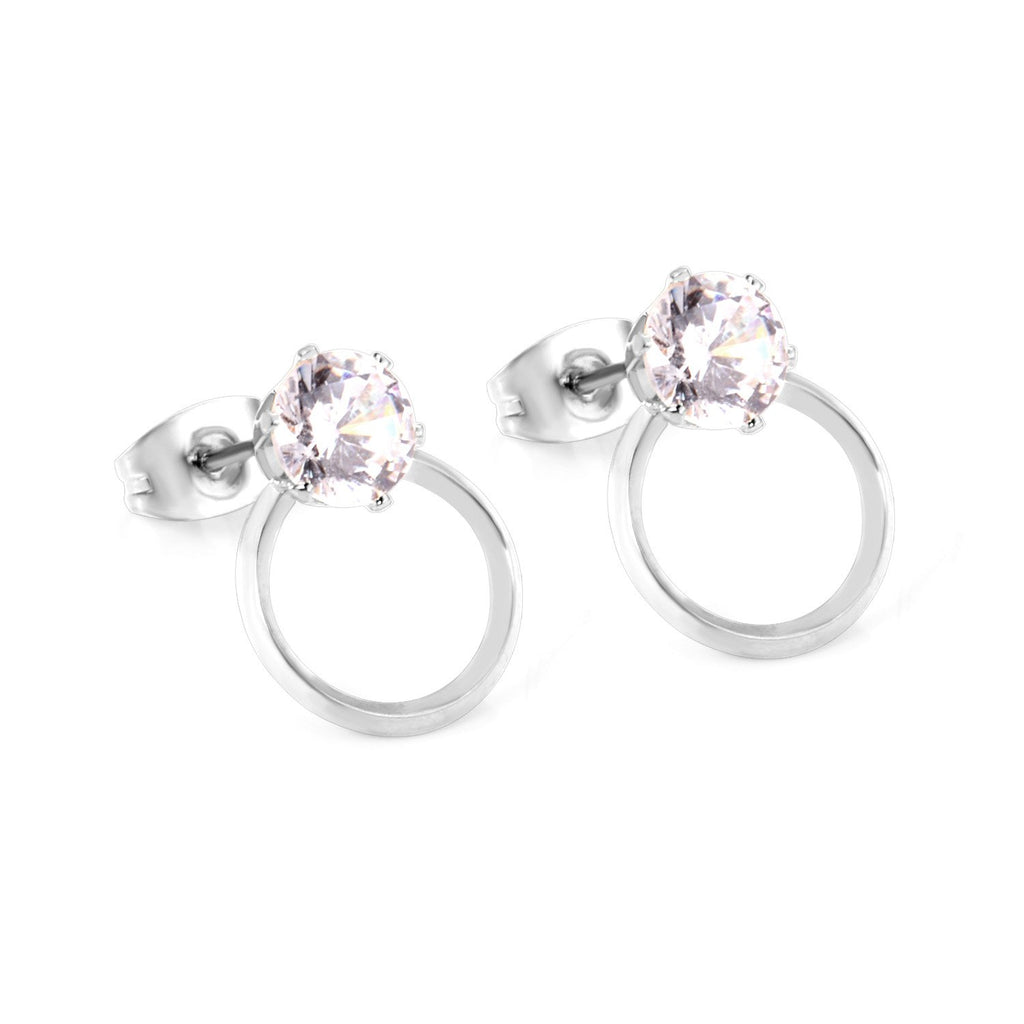 ASON bijoux de mariage rond zircon cubique Anti-allergie boucle d'oreille en acier inoxydable boucles d'oreilles rondes accessoires féminins fête