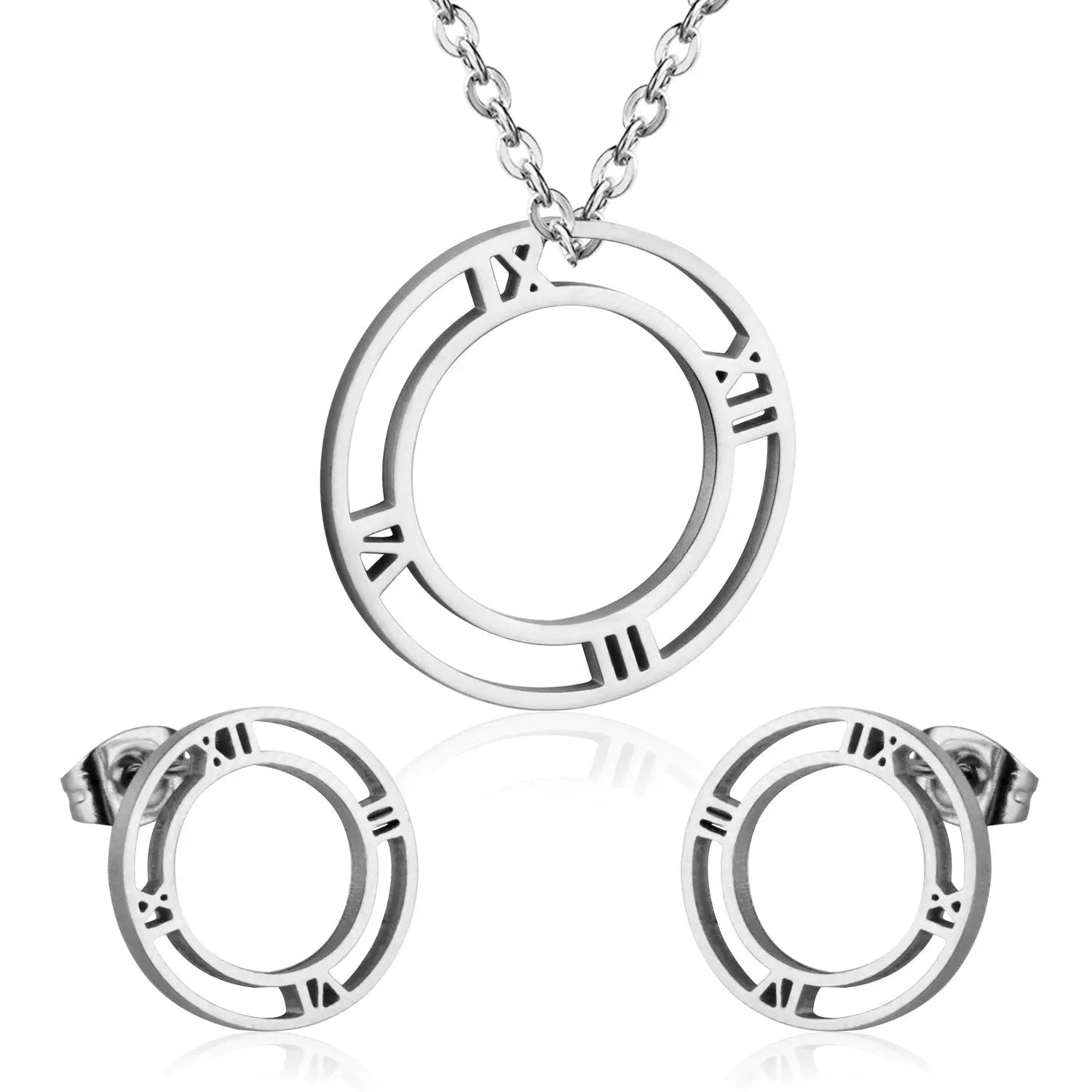 Hot Selling Roman numerals Necklace Earring Set Made By Stainless Steel Jewelry For Christmas Gift asonjewelry