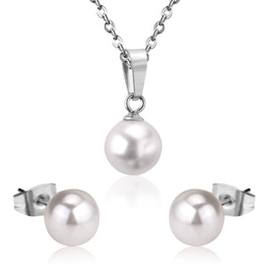 ASON 316L Acero inoxidable nupcial boda oro imitación perla juegos de joyas para mujer collar colgante pendientes pequeños