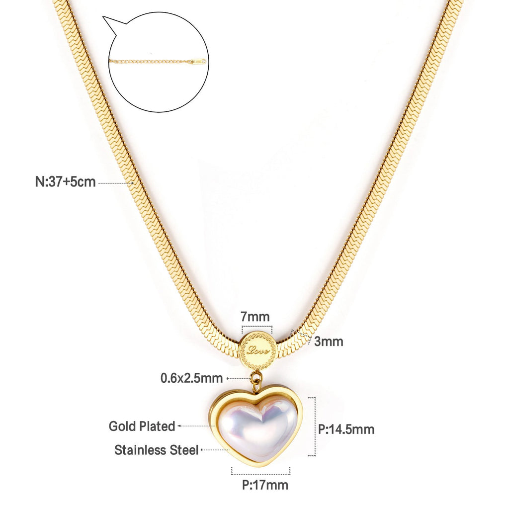 ASON Fashion Imitation Heart Shape Pearl Pendant Necklace Stainless Steel Choker for Women Wedding Jewelry Gift