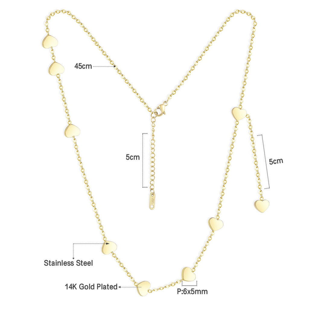 ASON Gold Love Heart Pendant Girl Necklace Stainless Steel 45cm+5cm Extender Chains Necklaces Collares Wedding Accessories