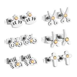 ASON 6pairs/Box Cute Stud Earring Sets Silver Color White Bead Mixed Shape Stainless Steel Piercing Earring Christmas Women
