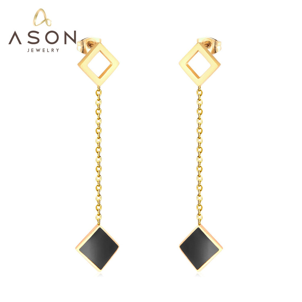 ASON Korean Style Statement Drop Earrings Square Shell Dangle Earring Stainless Steel Jewelry for Femme Party Gift