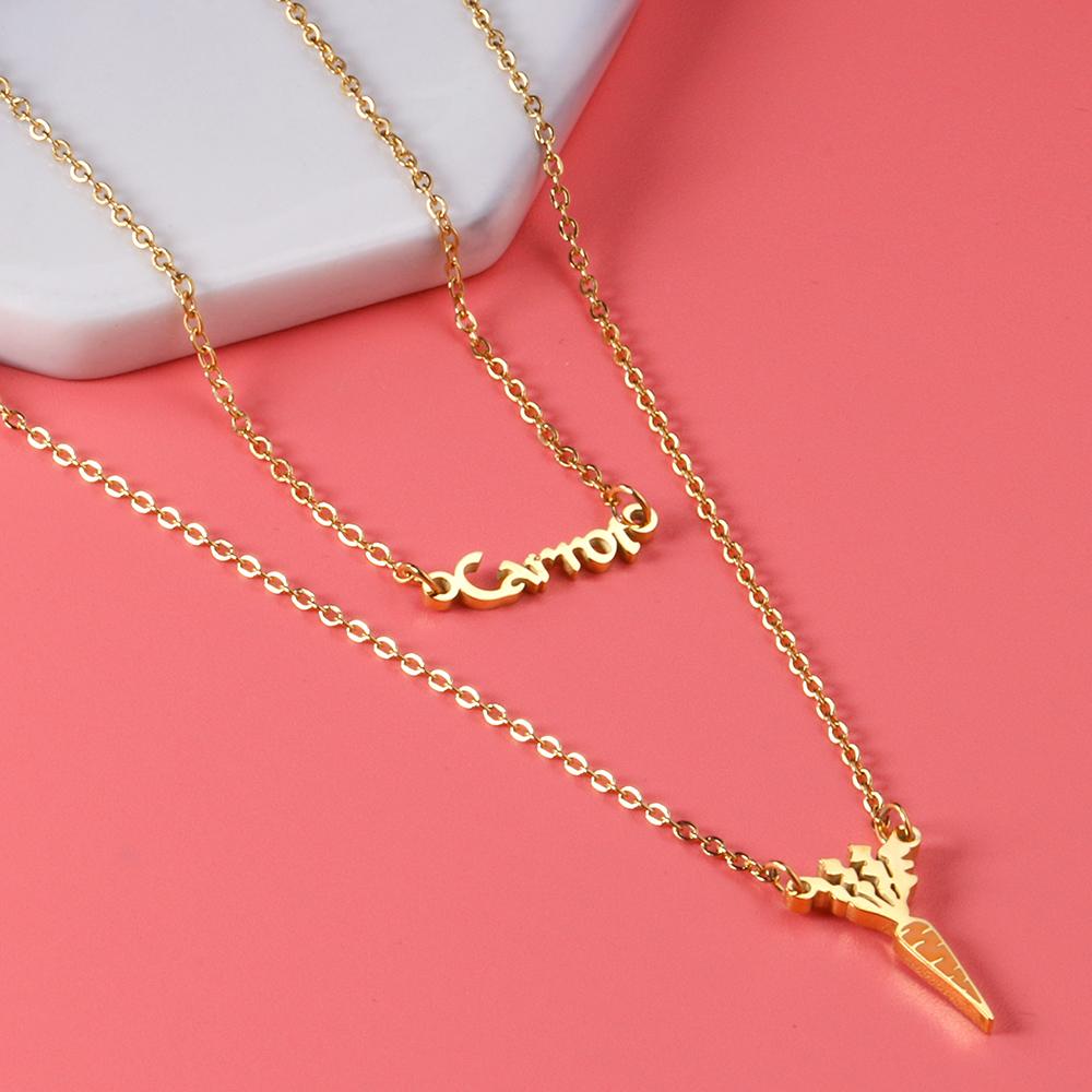 ASON Gold Color Unusual Carrot Pendant Necklace Double Chain Stainless Steel Necklaces for Women Fashion Jewelry Gift asonjewelry