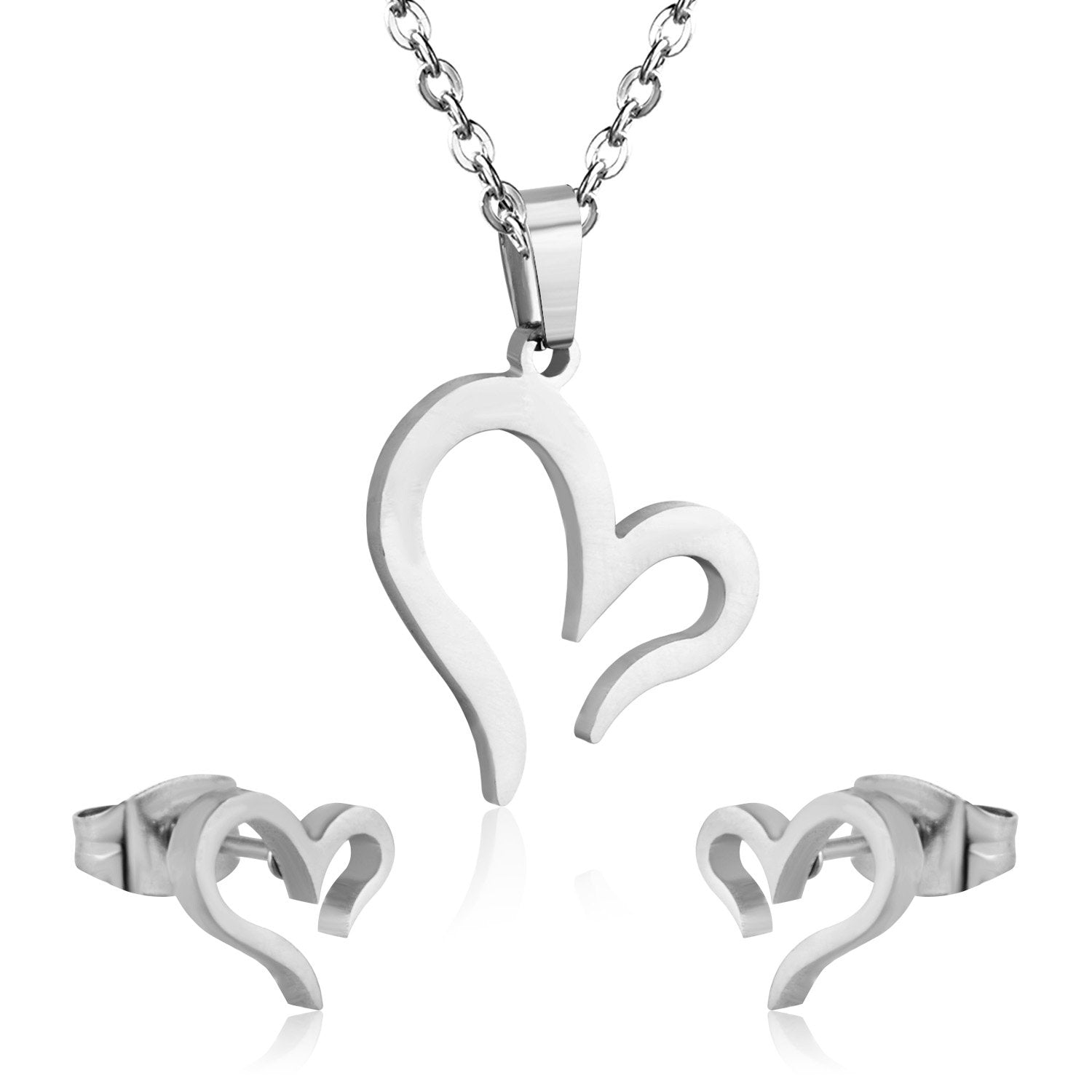 ASON Gold Color Jewelry Sets 316L Stainless Steel For Women Heart Pendant Necklace Small Stud Earrings For Femme Daily Wear asonjewelry